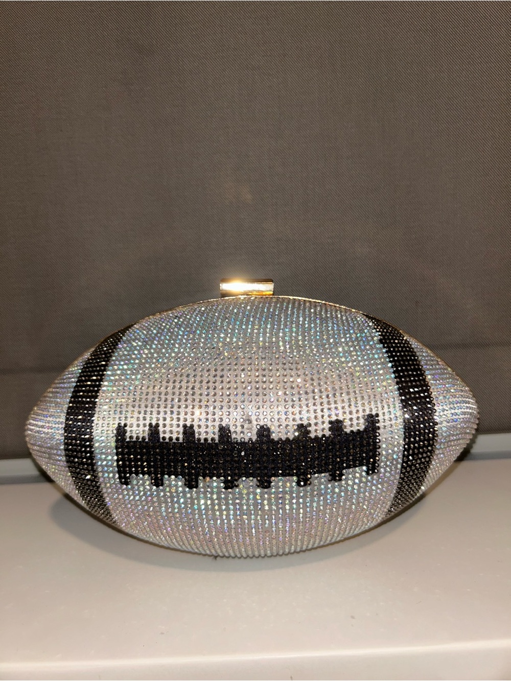Crystal Football Clutch - Silver and Black Rhinestone Evening Bag